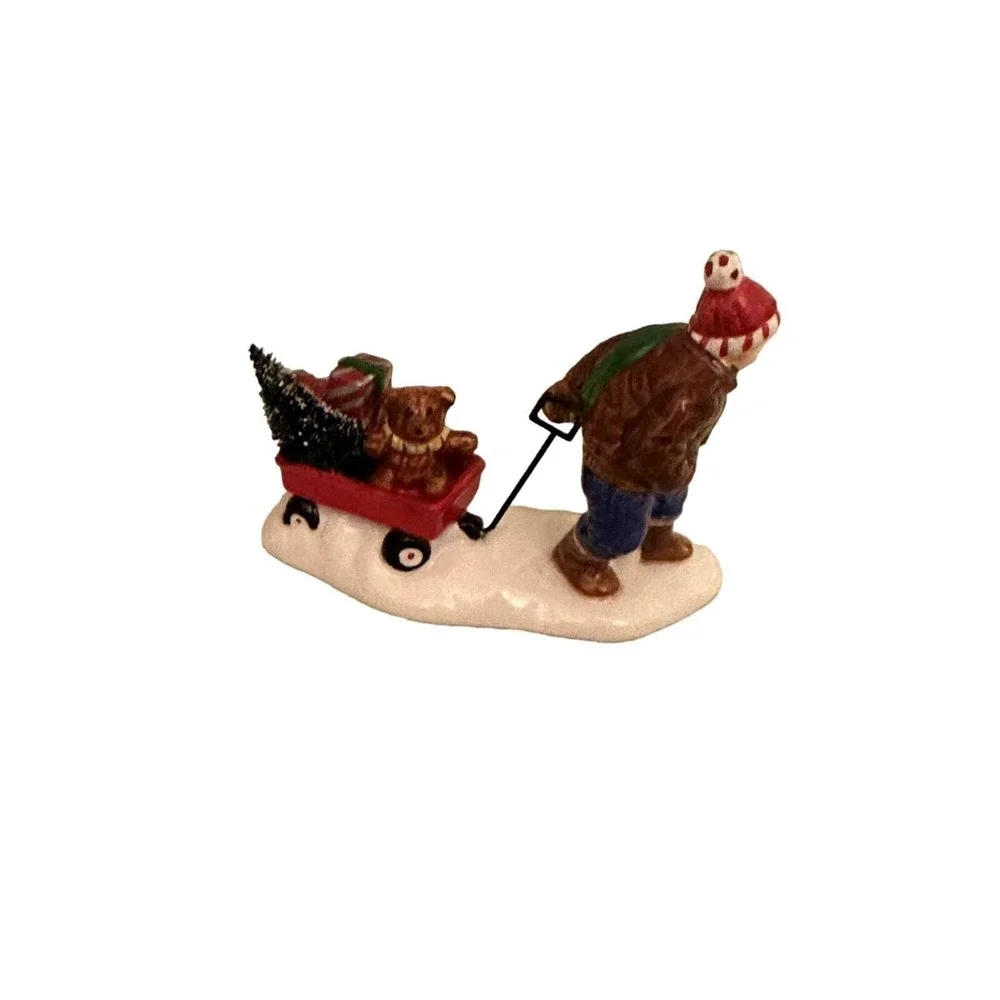 Christmas Village Accessories Multicolor Figurines Set Children Trees Wagon Sled